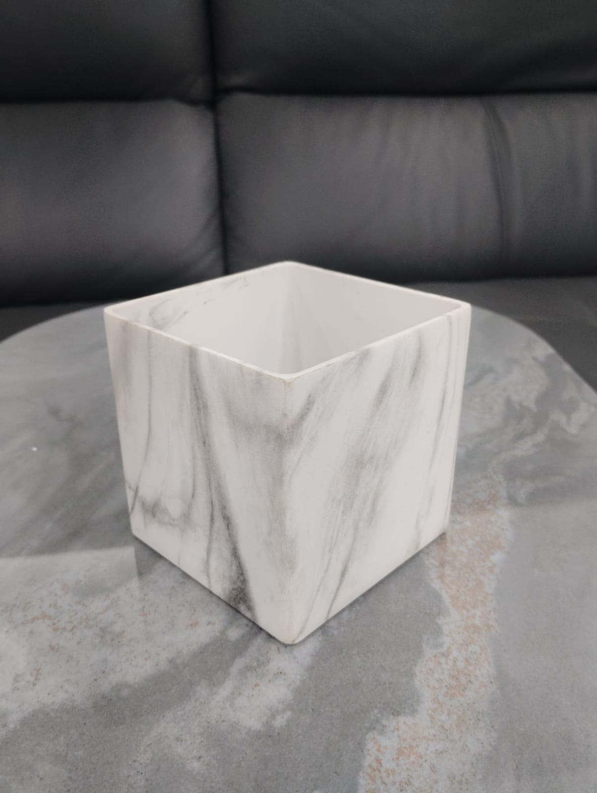 Marble Finish Square Planter / Storage Pot – 10 × 10 × 10 cm