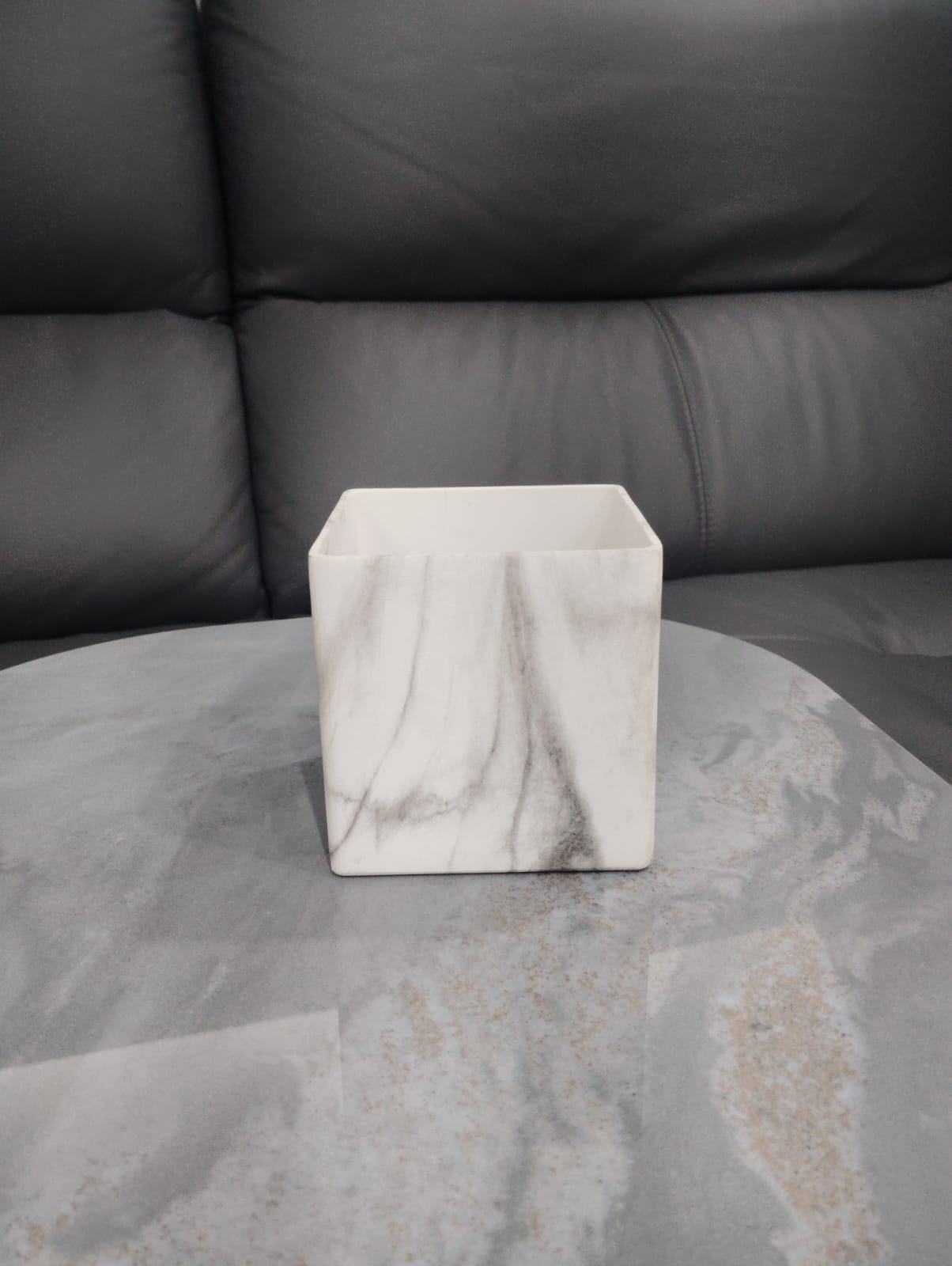 Marble Finish Square Planter / Storage Pot – 10 × 10 × 10 cm