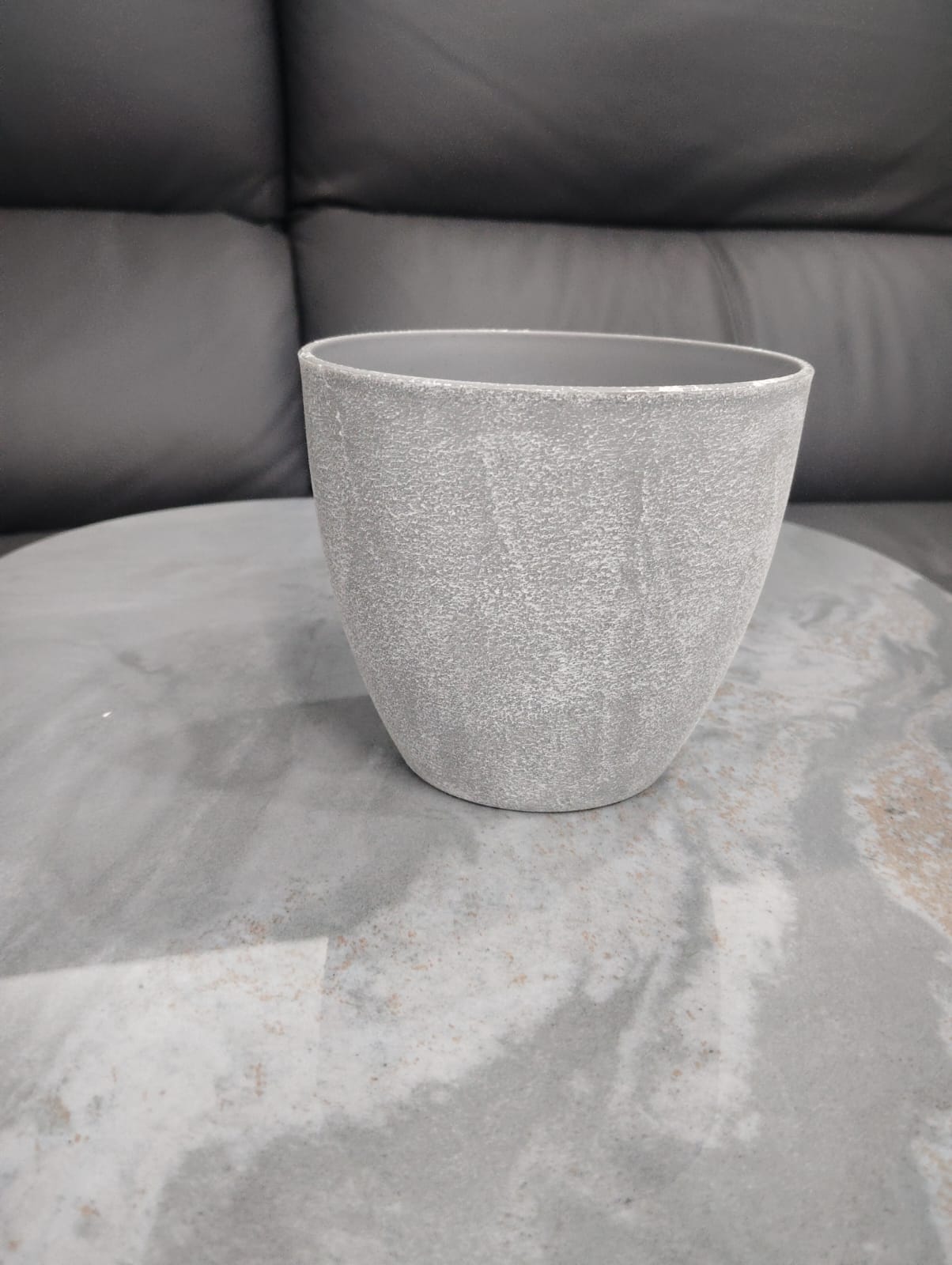 Textured Grey Round Planter – Minimal Indoor Pot
