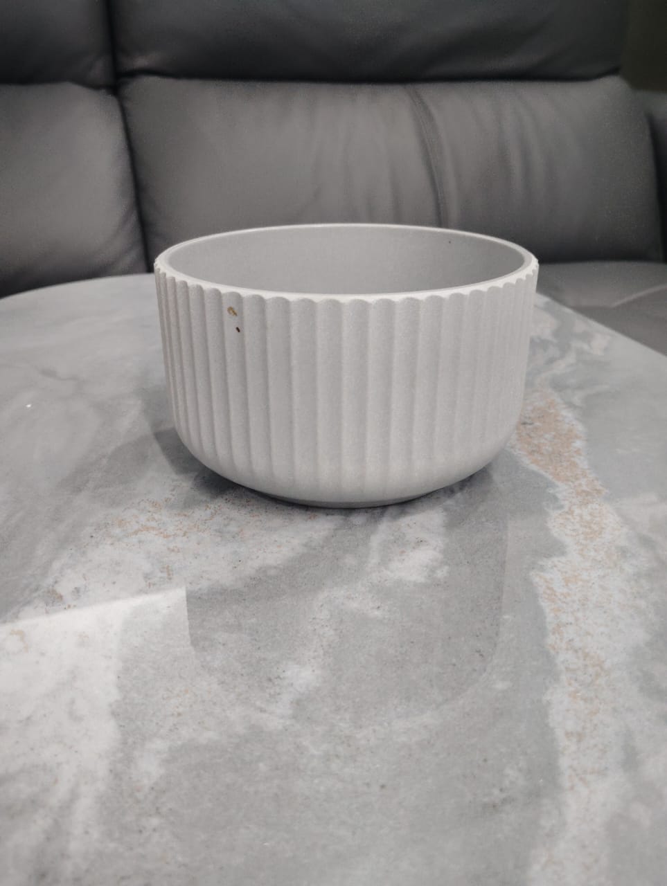 Ribbed White Round Planter – Minimal Decorative Bowl Pot