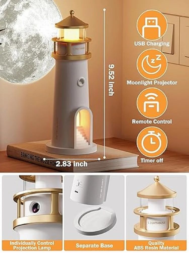 Lighthouse Night Light With Speaker, Projection Lamp